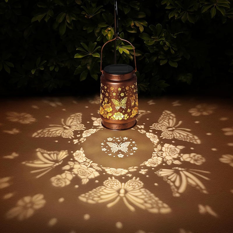 BODEVEDOB 2 Pack Butterfly Solar Lanterns Outdoor Waterproof Rose Garden Decor Gifts for Women Mom Grandma Hanging Solar Lights Metal Lantern Decoration Outside for Yard,Patio,Backyard,Porch - Image 4